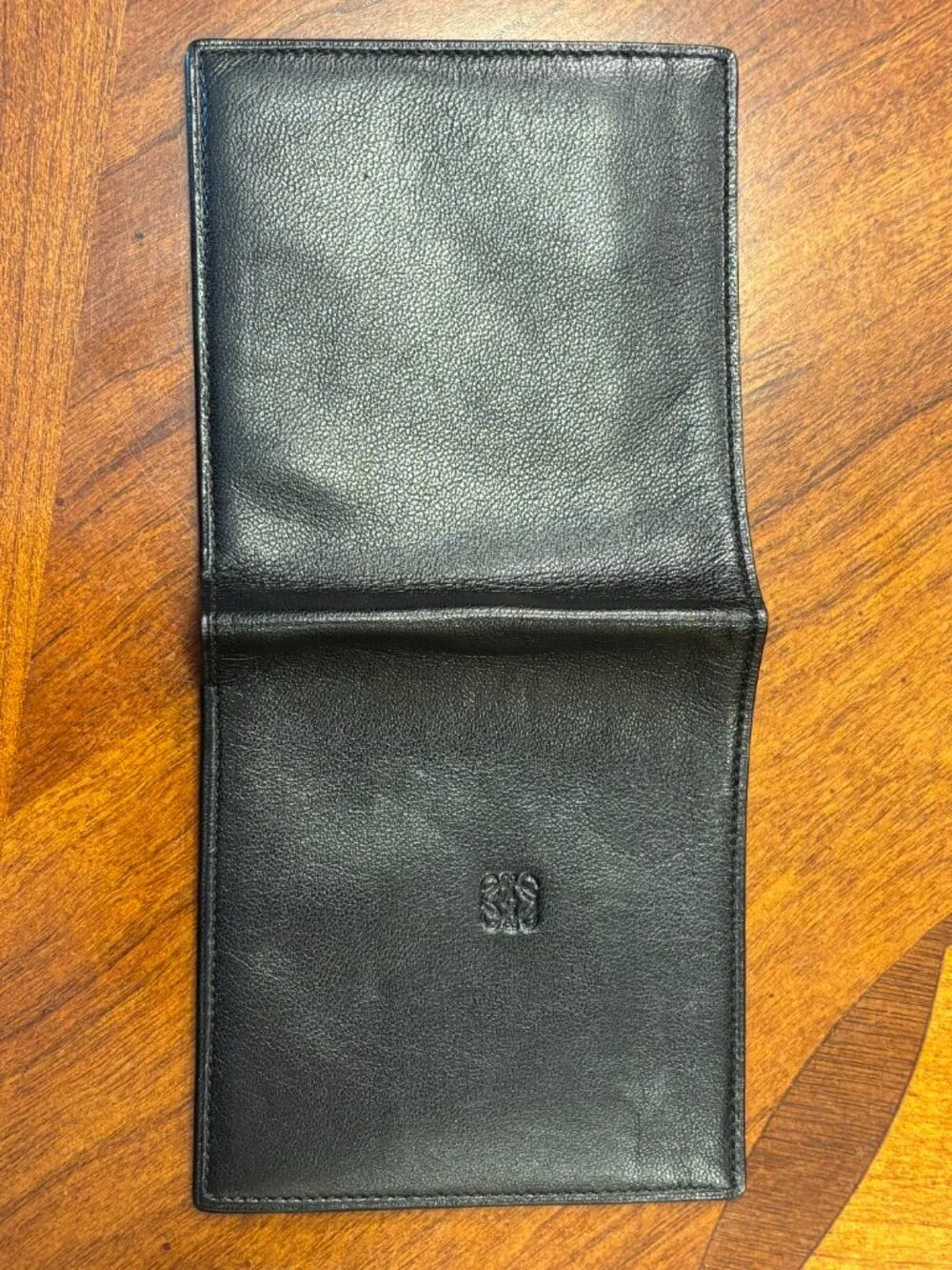 Authentic Vintage LOEWE Black Leather Bifold Wallet Embossed Anagram Slim Spain